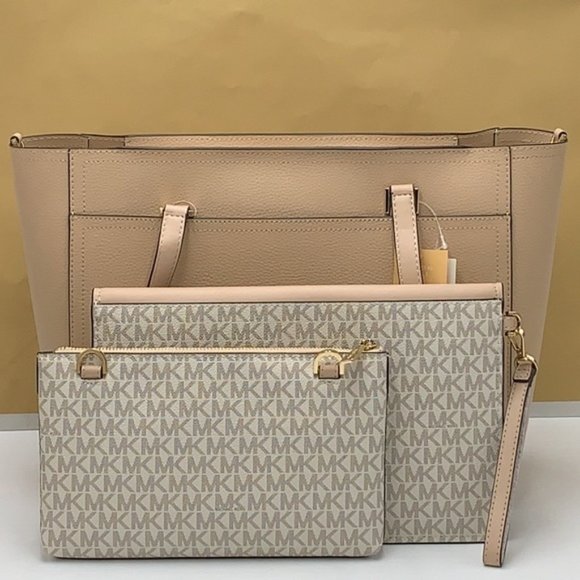 Michael Kors Maisie Large Pebbled Leather 3-in-1 Tote Bag Buff Signature Multi - Picture 16 of 16